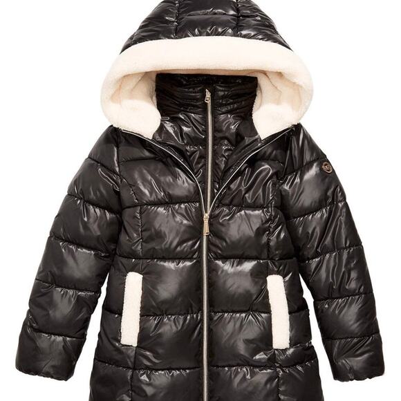 Michael Kors Puffer Coat Jacket Black SZ Xs/ Girls 14 Faux-fur Hooded versatile - Picture 3 of 7